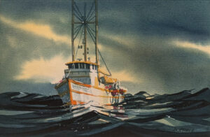 "The Lonesome Voyage of The Desperado," by Michael O'Toole 8 1/2 x 13 - watercolour $1250 in artist's frame