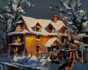 SOLD "Winter's Blanket on a Warm Home," by Michael O'Toole 8 x 10 - acrylic $950 Unframed