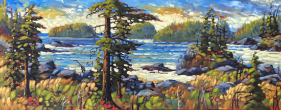 "Islets, Pacific Rim," by Rod Charlesworth 16 x 40 - Oil $3000